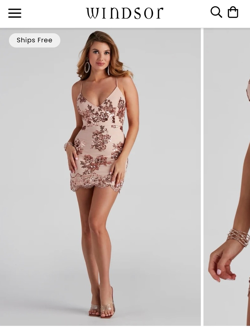 Windsor Rose Gold Sequin Floral Mini Dress